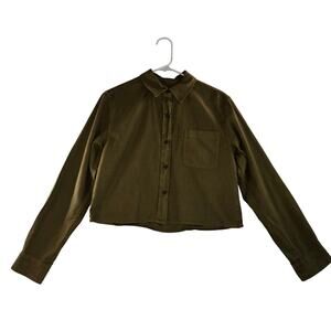 Universal Thread Cropped Fit Women's Button Up Olive Green Size XS